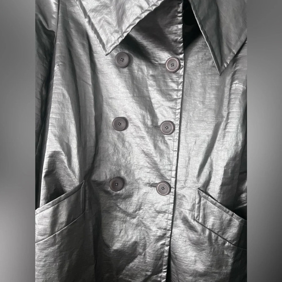 Ellen Tracy Opal Lavender Silver Metallic Trench Coat Size 10 - Picture 2 of 8